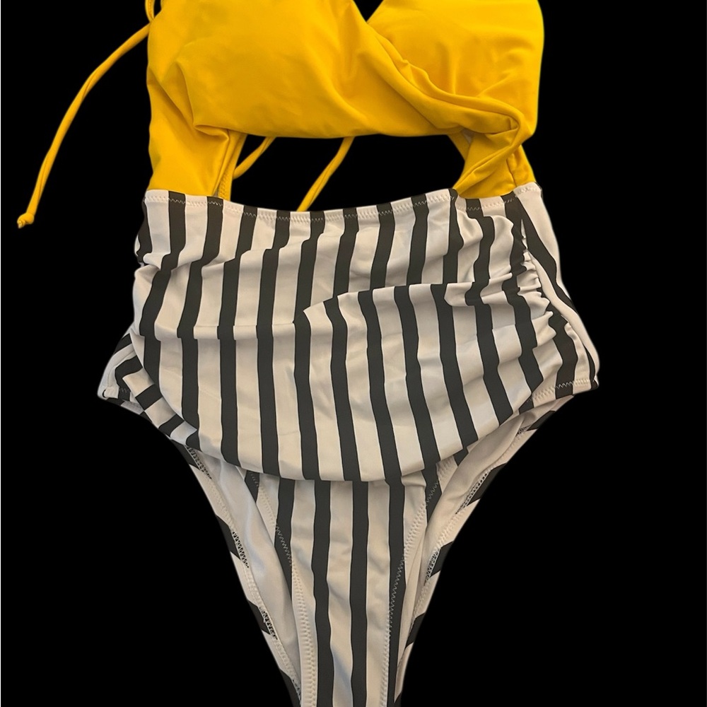 Yellow and Black Striped Kids One Piece